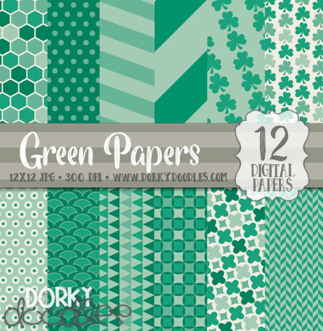Green Digital Paper Pack, Arrows and Patterns Digital Paper, Green ...