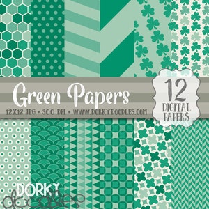 Green Digital Paper Pack, Arrows and Patterns Digital Paper, green stripes, shamrocks, green pattern backgrounds