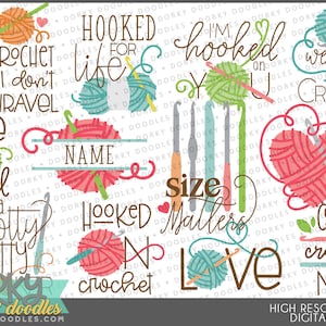 Crochet Sayings Clipart - Cute Crochet Craft Wordart PNG Files