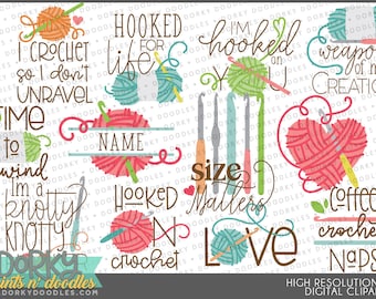 Crochet Sayings Clipart - Cute Crochet Craft Wordart PNG Files