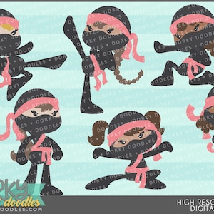 Ninja Girls Clipart -Uso personal y comercial limitado- Cute Ninjas Clip Art