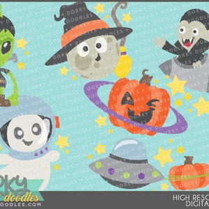 Outer Space Halloween Clipart Set for Sublimation, Sticker Design, Sugar Cookies, Classroom Projects, Craft, Party Decor, Digital Download