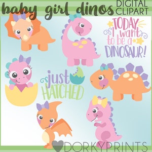 Baby Dinosaur Clipart -Personal and Limited Commercial Use- Baby Girl Dino Clip Art
