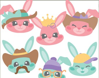 Easter Clipart Bunnies in Hats -Personal and Limited Commercial Use- spring clipart, Easter Bunny Clipart