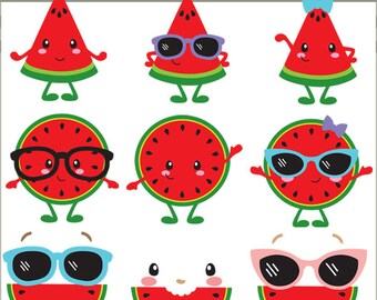 Watermelon Clipart -Personal and Limited Commercial Use- Summer Clip art, Watermelon Faces