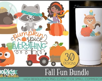 Fall Fun Clipart Bundle – Cute Animals, Pumpkins, Fall Snowglobes – 30 PNGs
