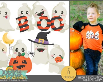 Cute Ghost Clipart Set for Sublimation, Halloween Sticker Design, Sugar Cookies, Classroom Projects, Craft, Party Decor, Digital Download