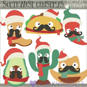 Christmas Clipart  -Personal and Limited Commercial Use- Southwest Christmas Clip art, Cowboy Boot, Cactus, Taco
