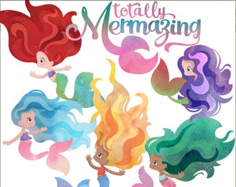 Mermaid Clipart Set -Personal and Limited Commercial Use- watercolor mermaid clipart, print and cut, mermazing water color