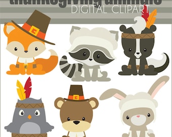 Thanksgiving Clipart Thanksgiving Animals -Personal and Limited Commercial Use- fox, skunk, pilgrim clip art