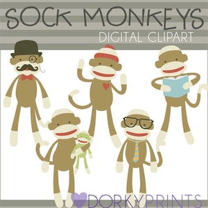 Sock Monkey Clipart -Personal and Limited Commercial Use- sock monkey with mustache Clip Art