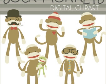 Sock Monkey Clipart -Personal and Limited Commercial Use- sock monkey with mustache Clip Art