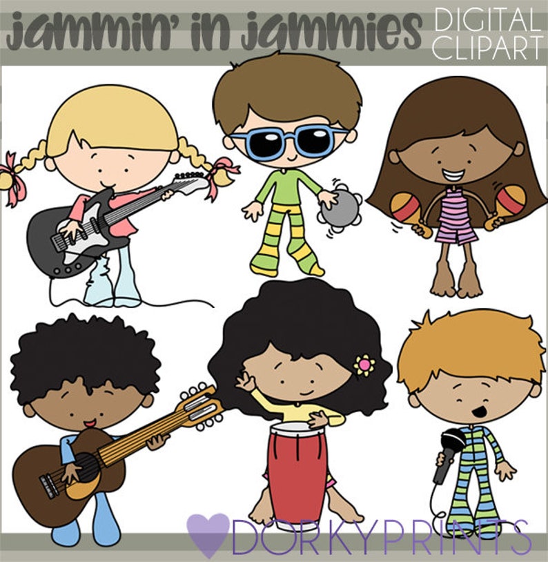 Jammin' in Jammies Kids Clipart -personal and Limited Commercial Use ...