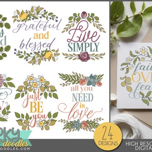 Inspirational Floral Sayings Clipart Pretty Flower Wordart Designs for Sublimation, Cookies, and Stickers image 1