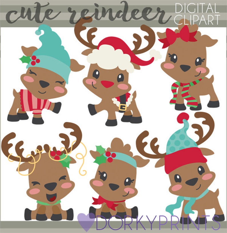 Santa Reindeer Clip art Christmas Clipart Cute Reindeer Personal and Limited Commercial Use