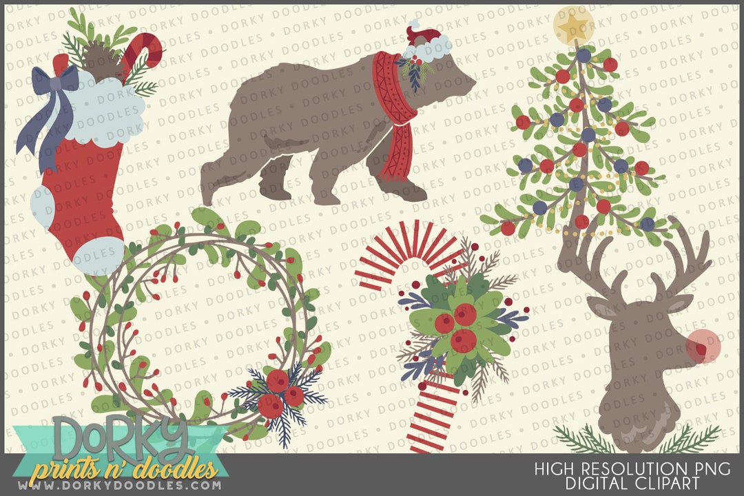 Woodsy Christmas Clipart -personal and Limited Commercial Use- Holiday ...