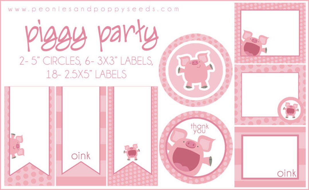 Pig Labels Printable PDF - Printable Party Supplies - Pink Piggy ...