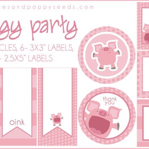 Pig Labels Printable PDF - Printable Party Supplies - Pink Piggy ...