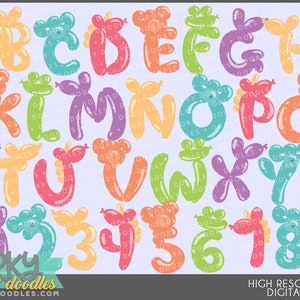 Clipart de alfabeto animal de balão - Uso comercial pessoal e limitado - Letras e números divertidos Clipart