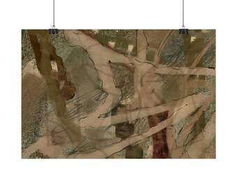 Póster abstracto de árbol en tonos tierra / Arte mural botánico neutro