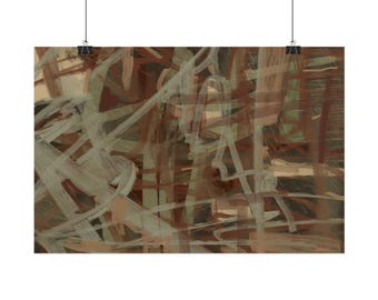 Póster enrollado abstracto con pinceladas marrones / Arte mural abstracto neutro