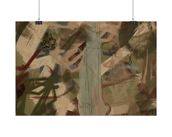 Póster abstracto con pinceladas en tonos tierra / Póster enrollado