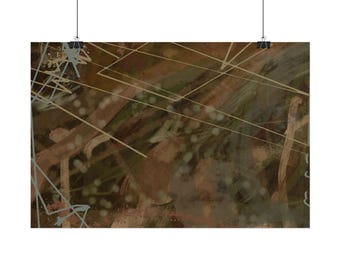 Póster enrollable geométrico abstracto en tonos tierra / Arte de pared marrón y verde