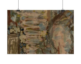 Póster enrollado con pintura abstracta en tonos tierra / Lámina de arte abstracto neutro