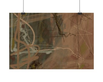 Póster enrollado abstracto en tonos tierra / Arte mural moderno en tonos marrones y verdes
