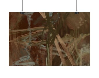 Póster enrollado con diseño abstracto de pinceladas marrones / Arte de pared en tonos tierra