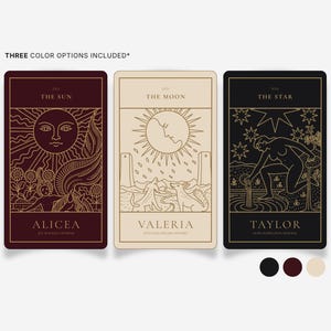 Gotische Tarot-Tischkarten | Namensschilder für die Halloween-Hexenparty | Stimmungsvolle Tischdeko | Bearbeitbare Leinwand