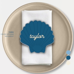 Seashell Place Cards | Coastal Wedding Name Tags | Beach Bridal Shower Table Decor | Editable Canva