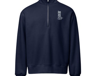 Sudadera con media cremallera "Jesús es Rey" — Sudadera con mensaje de fe