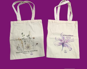 Bolso de la fe / Bolso de lona con versículos bíblicos en acuarela / Bolso para el estudio de la Biblia