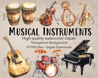 High Quality Watercolor Clipart - Musical Instruments
