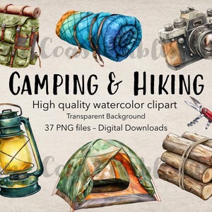 Hochwertige Aquarell Clipart - Camping und Wandern