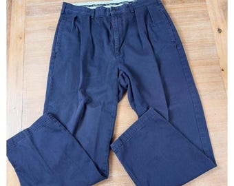Vintage Polo Ralph Lauren Pant Mens 34x30 Navy Blue Pleated Classic Chino Cotton