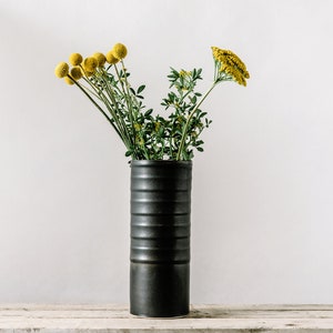 Black Ceramic Vase, High Flower Vase, Modern Home Decor, Medium Minimalist Vase, Unique Black Vase, Ceramic Bud Handmade Vase, READY TO SHIP