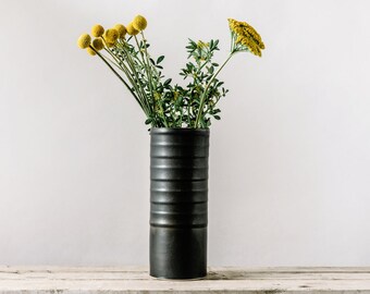 Black Ceramic Vase, High Flower Vase, Modern Home Decor, Medium Minimalist Vase, Unique Black Vase, Ceramic Bud Handmade Vase