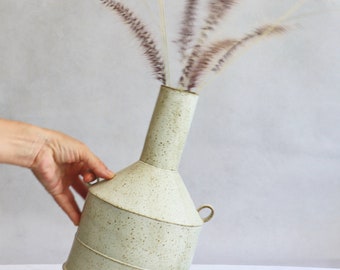 OOAK Handmade Ceramic Vase, Unique Minimalist Flower Pot, Large Ceramic Vase With Handles, Minimalist Ceramic Vase, Decorative White Vase