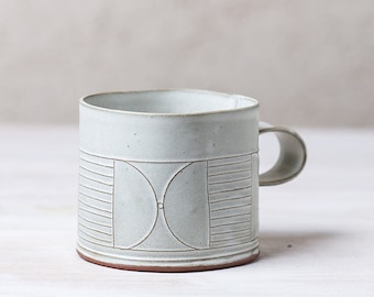 Large White Ceramic Mug ,Wide Pottery Coffee Mug, Handmade Modern Tea Mug, Unique Coffee Mug, Stoneware Mug, Coffee Lovers Gift