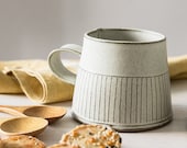 Ceramic Tea Cup, Modern Tea mug, White ceramic cup, White Coffee Mug with a straight lines Pattern