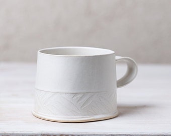 White Coffee Mug, Large Ceramic Mug, Modern Coffee Mug, Hot Chocolate Mug, Unique Mug, Handmade Stoneware Mug, Coffee Lovers Gift