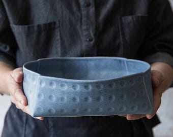 Blue Ceramic Bowl, Large Serving Bowl, Modern Bowl, Blue Salad Bowl, Pottery Fruit Bowl, Stoneware Bowl, Rustic Bowl, House warming  Gift