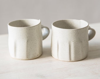 Ceramic Unique White Modern Coffee Mug, White Ceramic Cup, Cappuccino Mug, Textured Coffee Cup