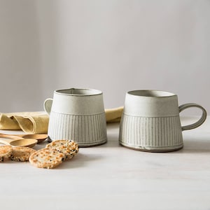 White Coffee Mugs, White Ceramic Mugs, Ceramic Handmade Mugs, White Pottery Mugs, Stoneware Coffee Mugs, White Modern Mugs, SET OF 2 image 2