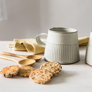 White Coffee Mugs, White Ceramic Mugs, Ceramic Handmade Mugs, White Pottery Mugs, Stoneware Coffee Mugs, White Modern Mugs, SET OF 2 image 6