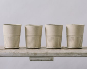 Rustic Ceramic Drinking Cups, White Cream Pottery Tumblers, Stylish Ceramic Cups, Pottery Large Glasses, Textured Handmade Water Tumblers