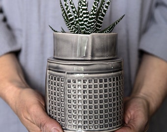 Ceramic Planter, Gray succulent planter, Modern ceramic plant pot, Cactus planter pot, Gray Geometric planter, Air Plant Pot, Indoor planter