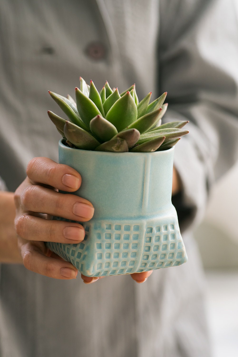 Jardinière en Céramique, Jardinière Succulente Turquoise, Pot de Plantes Bleu Clair, Fleurs Moderne,